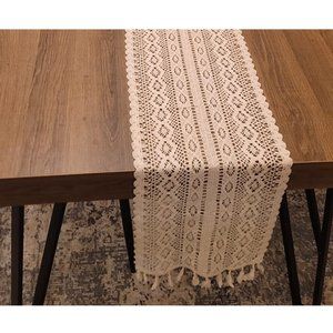 Crocheted Boho Table Runner Bohemian Farmhouse Cottage Decor Decorative Cloth